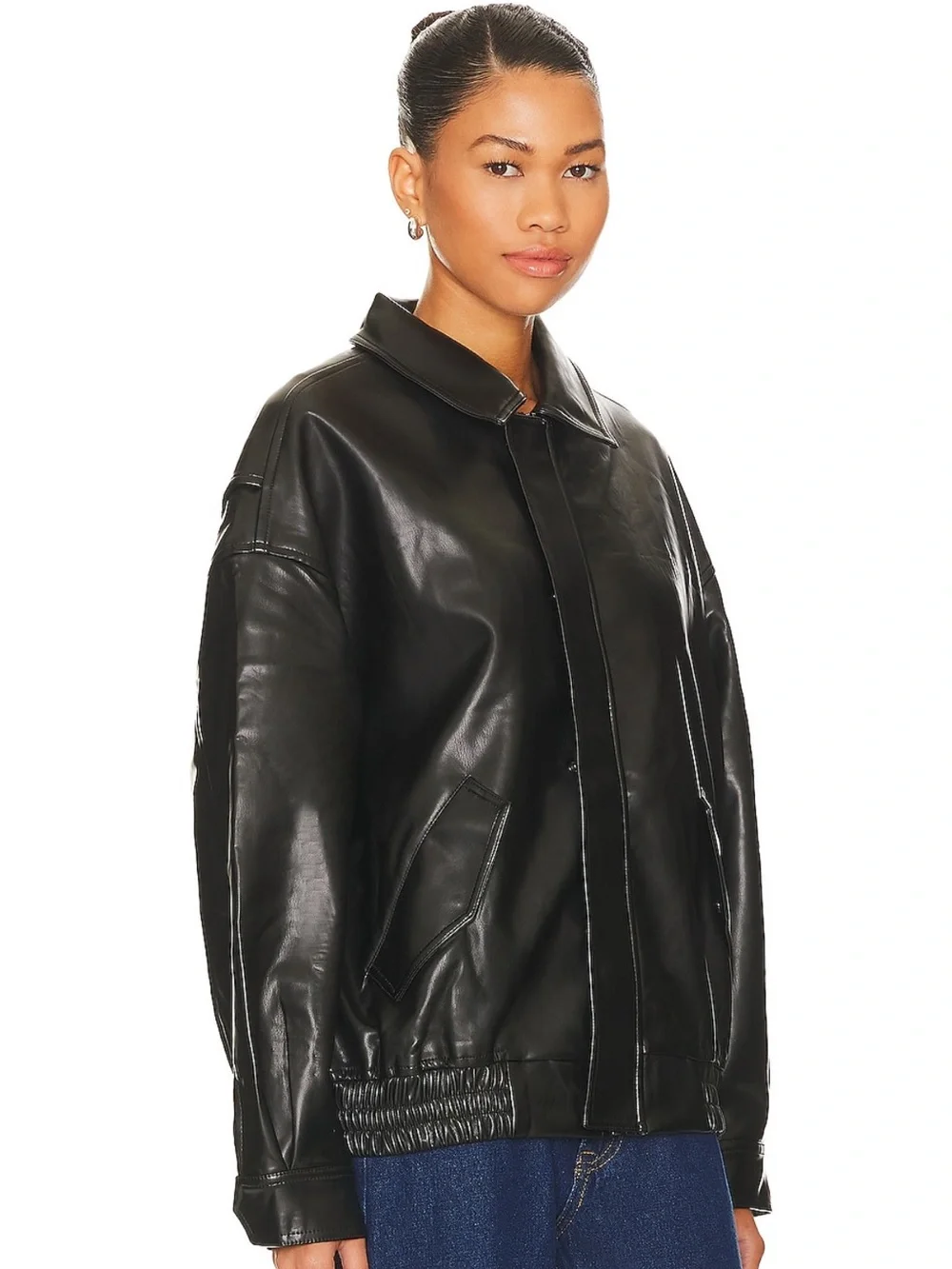 REVOLVE Lioness Black Faux Leather Bomber Jacket - Women